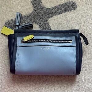 COACH Leather Pouch in blue, navy  & Yellow